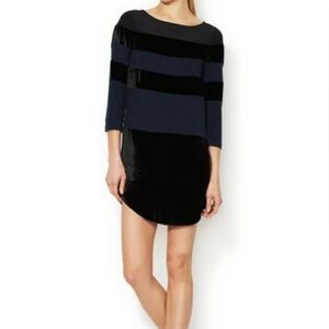 Veronica Beard Silk Wool Striped Velvet Mini Dress sz XS Black Whimsigoth Chic